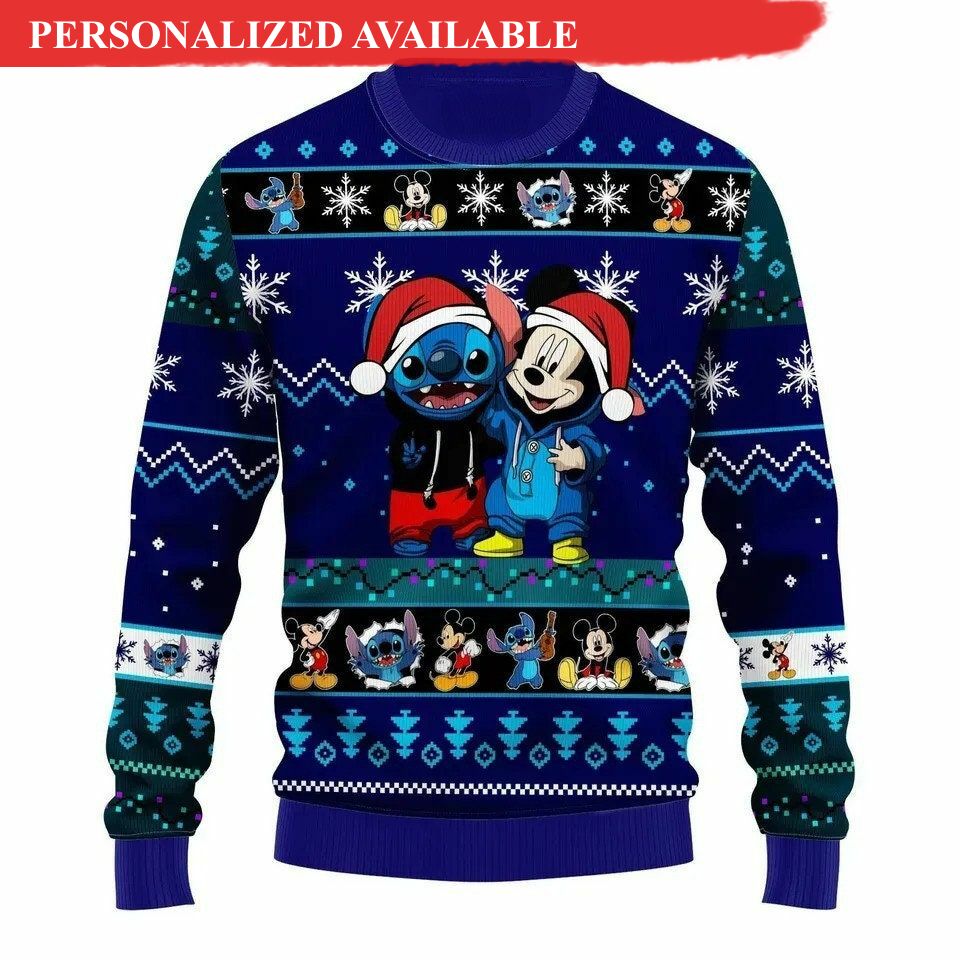 mickey and stitch disney ugly christmas 3d sweater 8987