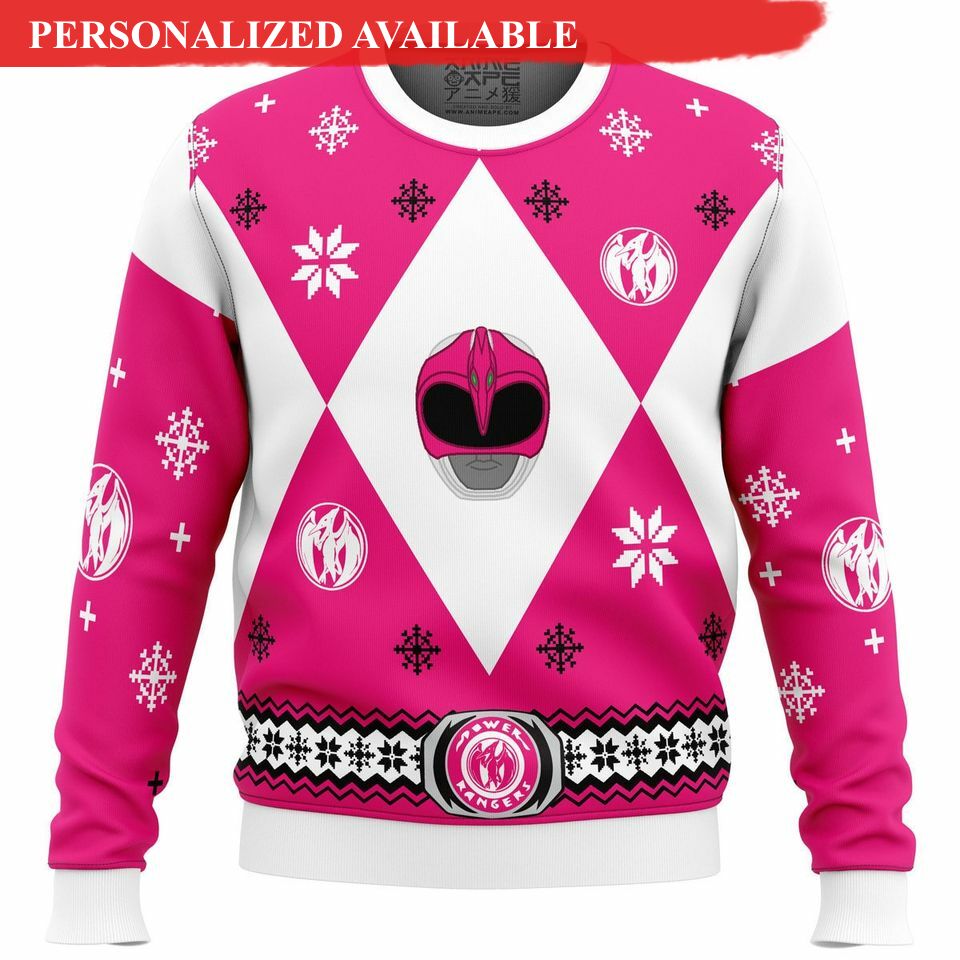 mighty morphin power ranger pink ugly christmas sweater christmas sweater 5828