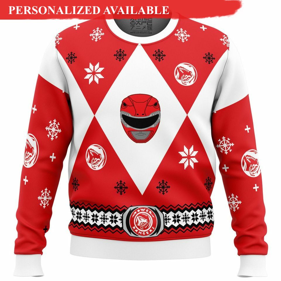 mighty morphin power ranger red ugly christmas sweater 1215