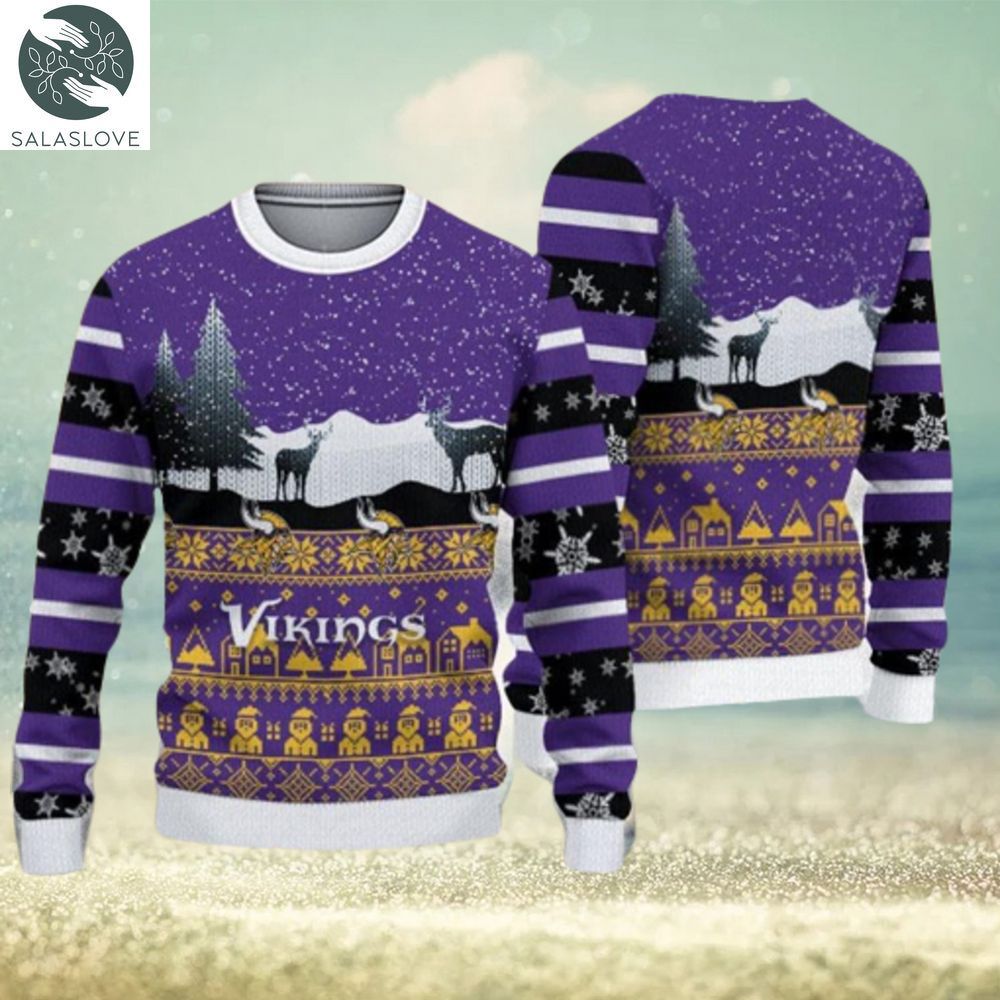 minnesota vikings christmas reindeers pattern knitted ugly christmas sweater 1 nl7zhw