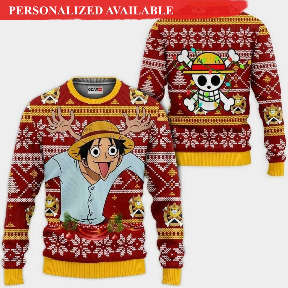 monkey d luffy one piece ugly christmas sweater 5336