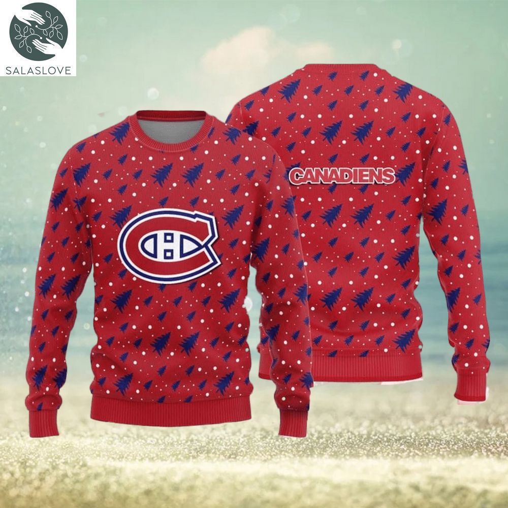 montreal canadiens christmas pine tree patterns pattern knitted ugly christmas sweater 1 f9y0cm