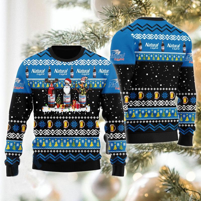 natural light santa reindeer snowflake ugly christmas sweater flexiquor com 1 35665821565207copy