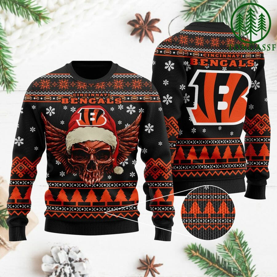 ncCSwvsf 89 NFL Cincinnati Bengals Golden Skull Christmas Ugly Sweater