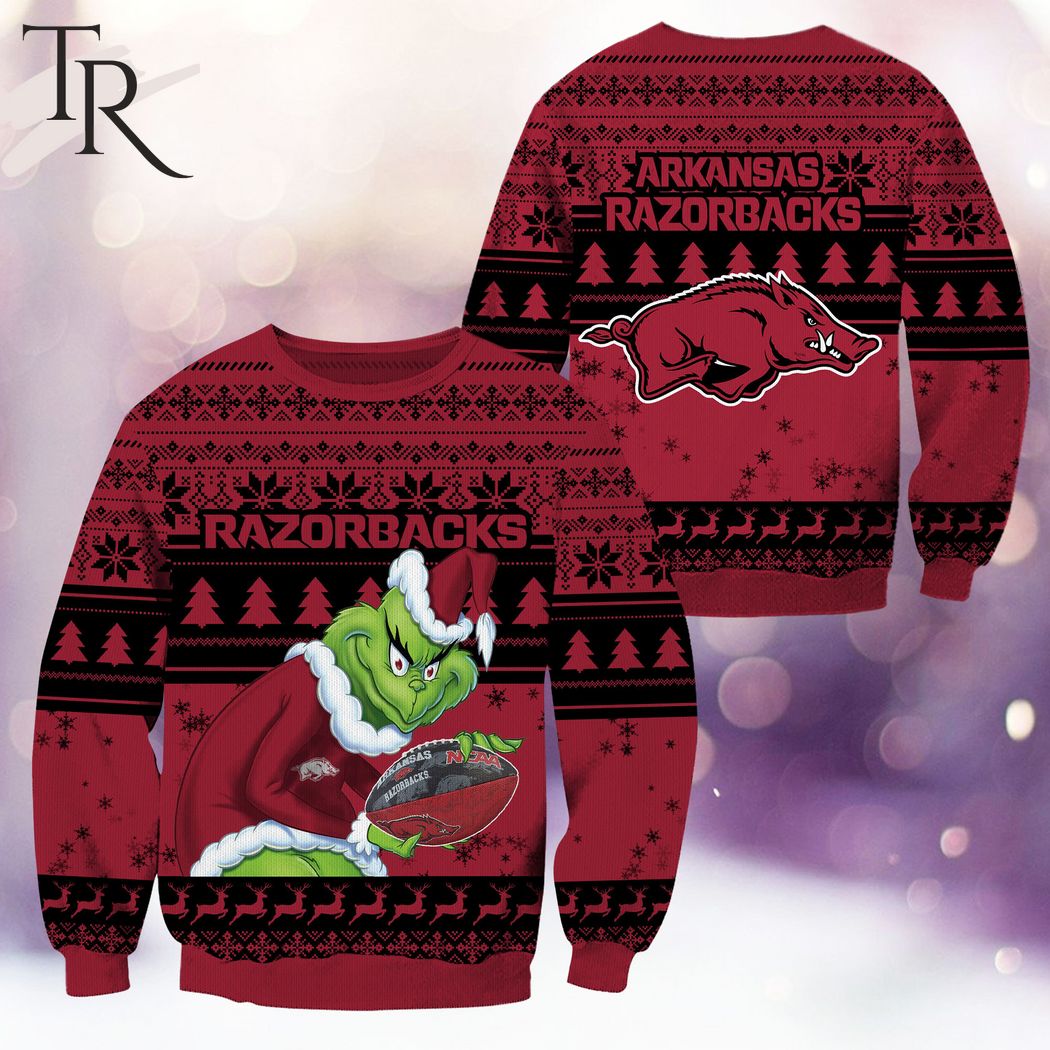 ncaa arkansas razorbacks grinch christmas ugly sweater 1 Hc1L6