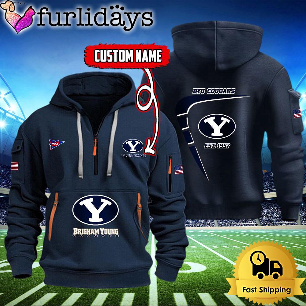 ncaa byu cougars american flag custom quarter zip hoodie3054