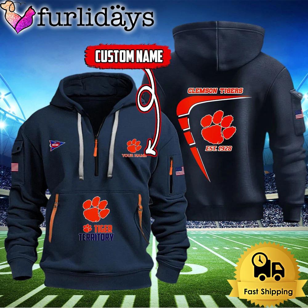 ncaa clemson tigers american flag custom quarter zip hoodie9855