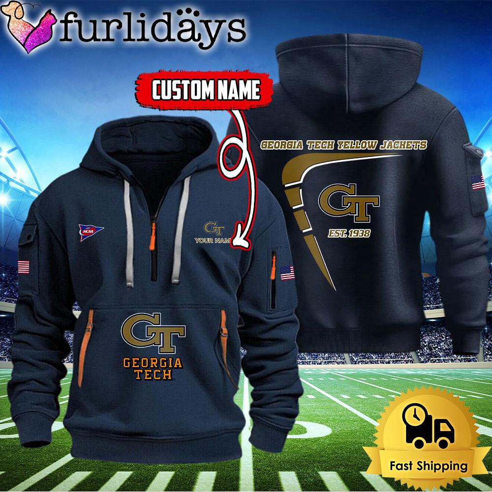 ncaa georgia tech yellow jackets american flag custom quarter zip hoodie2466