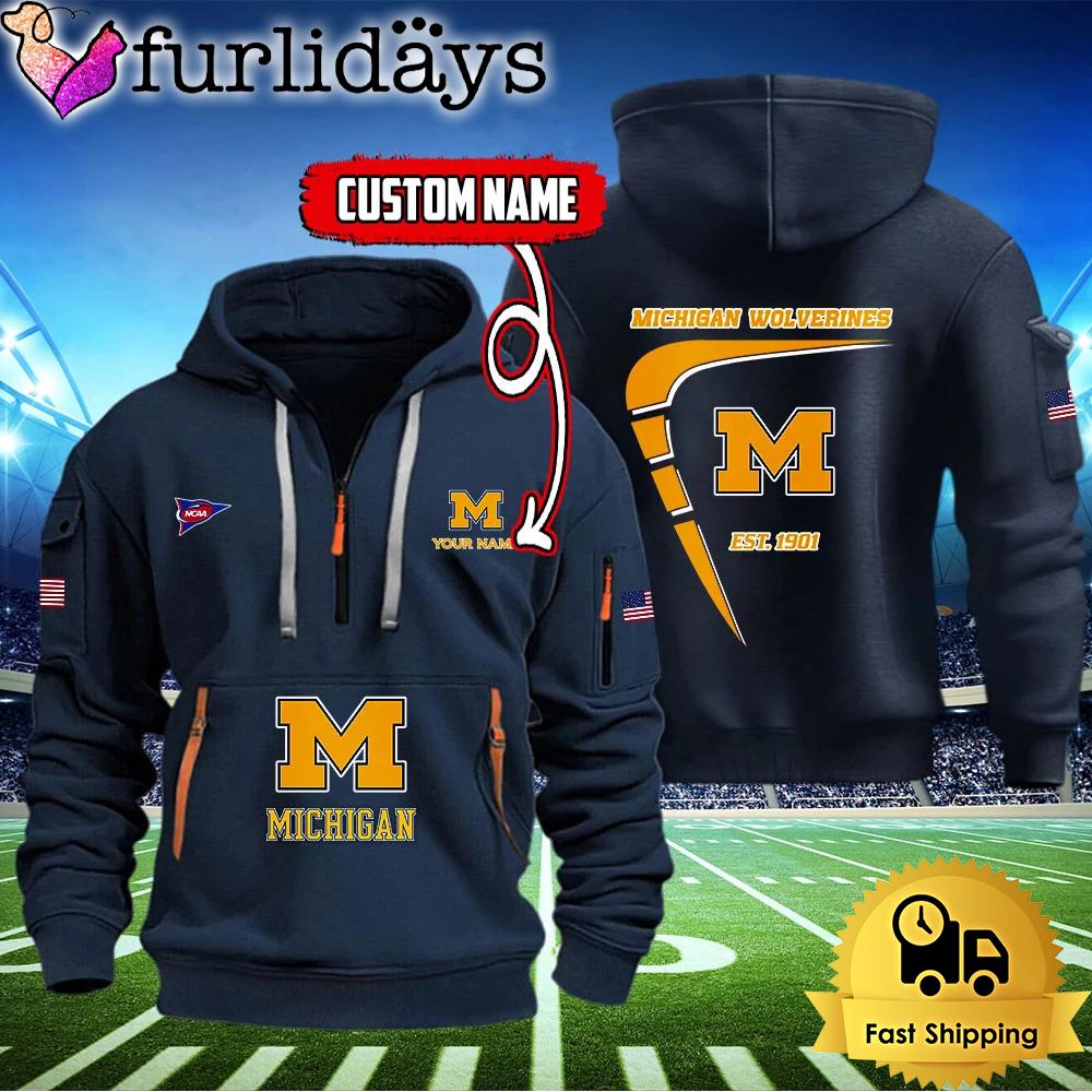 ncaa michigan wolverines american flag custom quarter zip hoodie5147