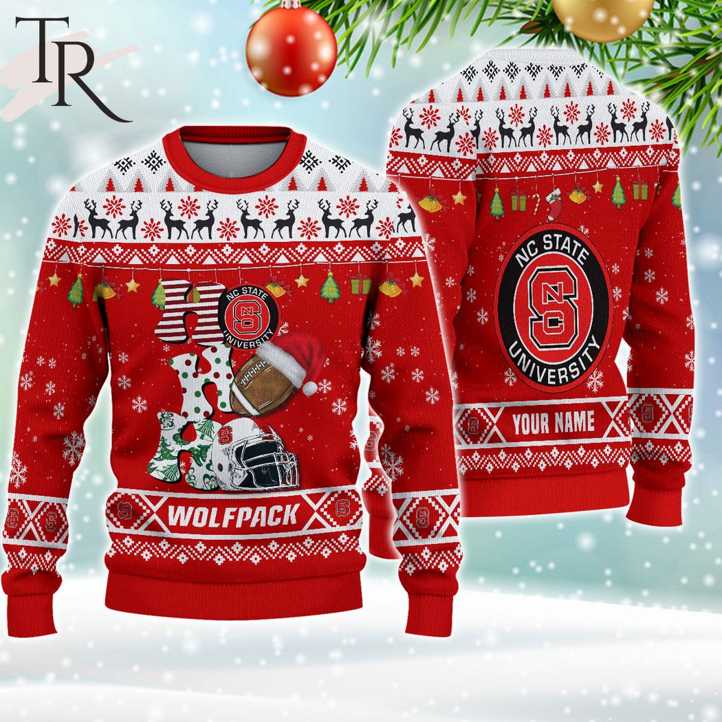 ncaa nc state wolfpack ho ho ho ugly christmas sweater 1 wTOk5