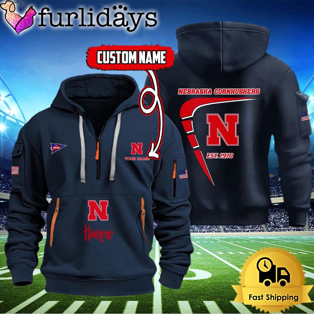 ncaa nebraska cornhuskers american flag custom quarter zip hoodie4368