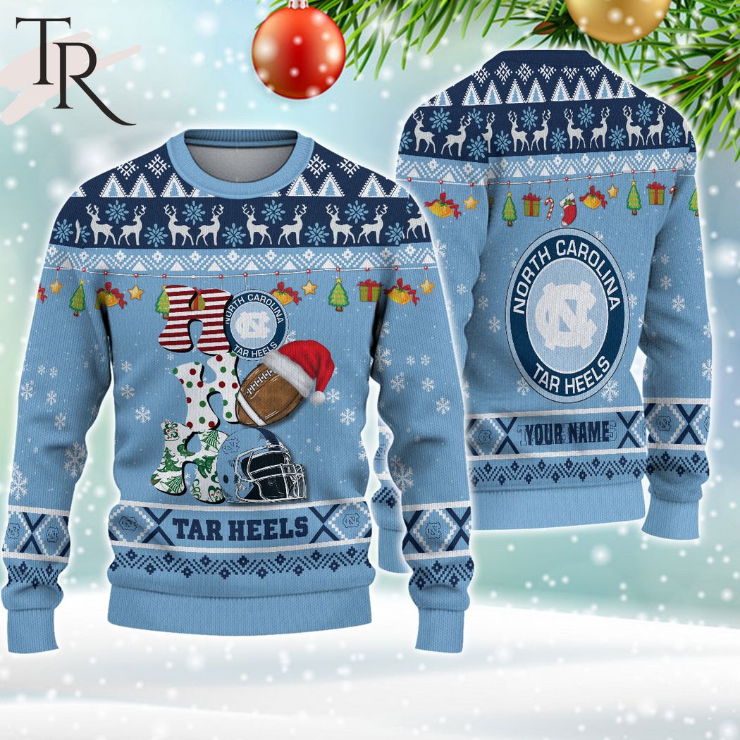 ncaa north carolina tar heels ho ho ho ugly christmas sweater 1 Glpwo