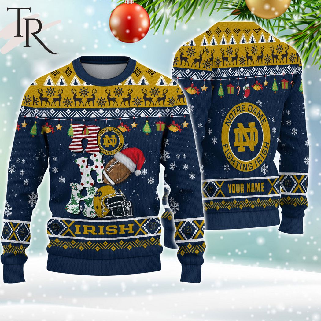 ncaa notre dame fighting irish ho ho ho ugly christmas sweater 1 SUUxc