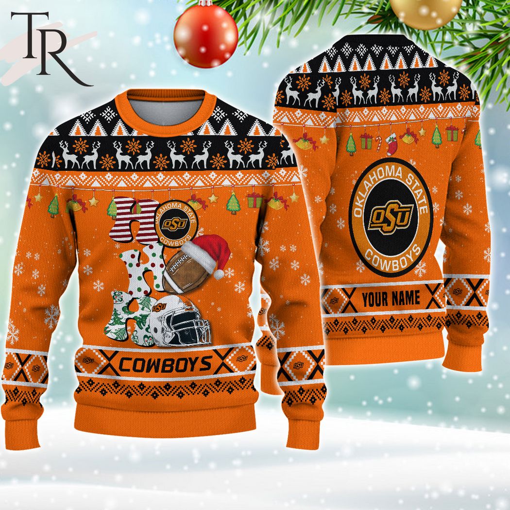 ncaa oklahoma state cowboys ho ho ho ugly christmas sweater 1 SjMmG