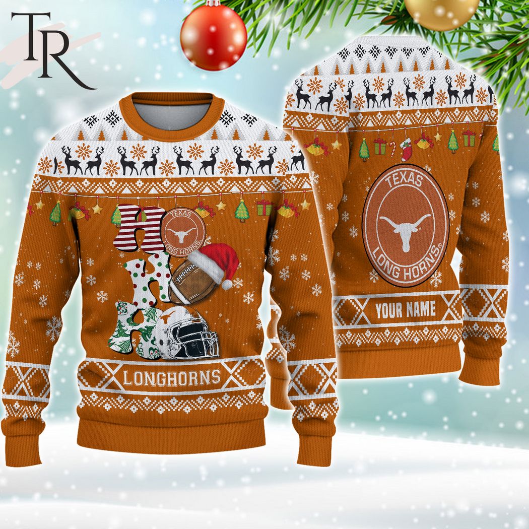 ncaa texas longhorns ho ho ho ugly christmas sweater 1 HugeM