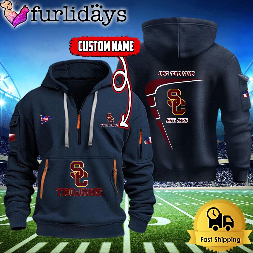 ncaa usc trojans american flag custom quarter zip hoodie2051