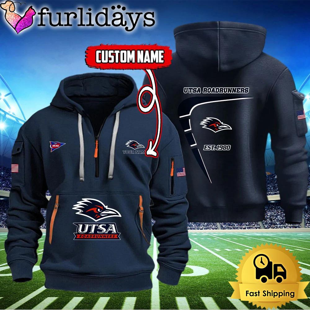 ncaa utsa roadrunners american flag custom quarter zip hoodie7908