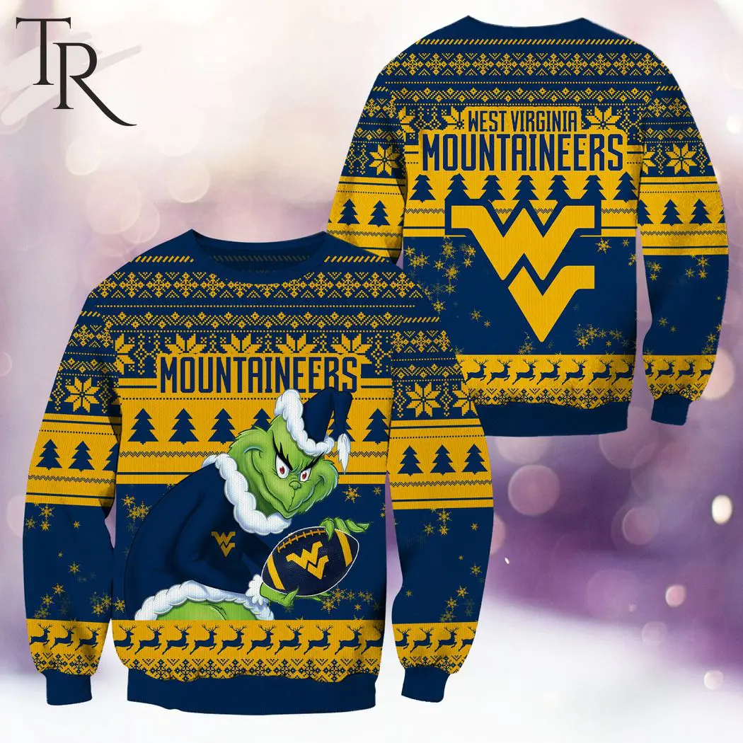 ncaa west virginia mountaineers grinch christmas ugly sweater 1 o5qR4