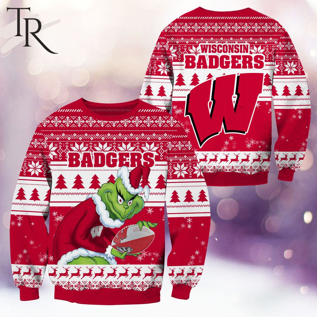 ncaa wisconsin badgers grinch christmas ugly sweater 1 wDSnV