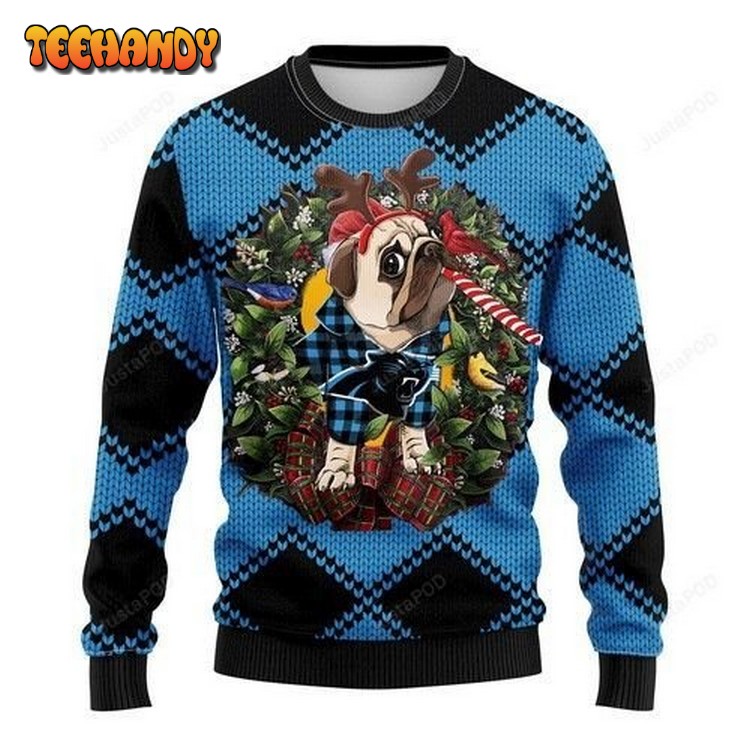 nfl carolina panthers pug dog ugly christmas sweater hl9hz