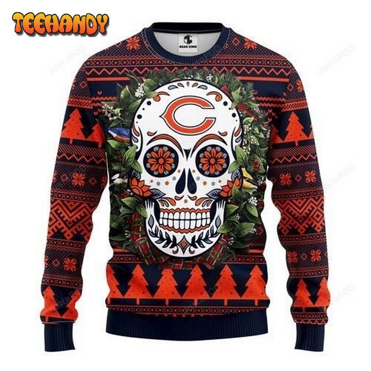 nfl chicago bears skull flower ugly christmas sweater qwsvq