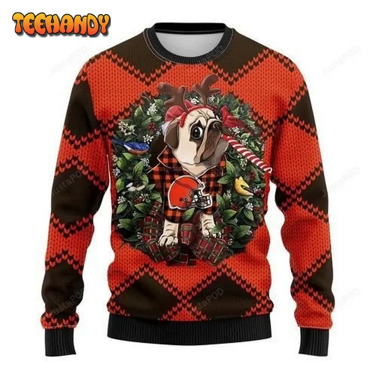 nfl cleveland browns pug dog ugly christmas sweater vxh3i