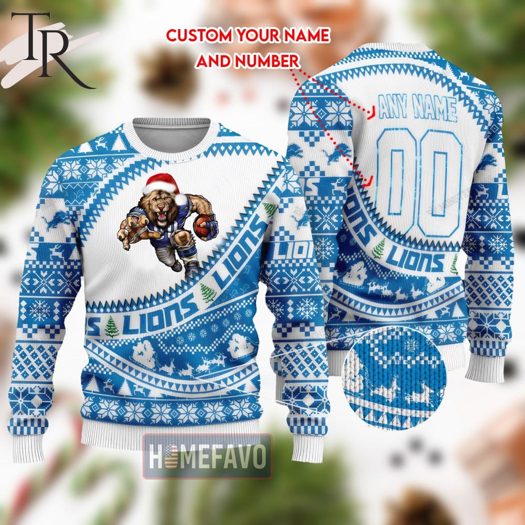 nfl detroit lions mascot woolen custom name christmas full print sweater 1 xxQtW