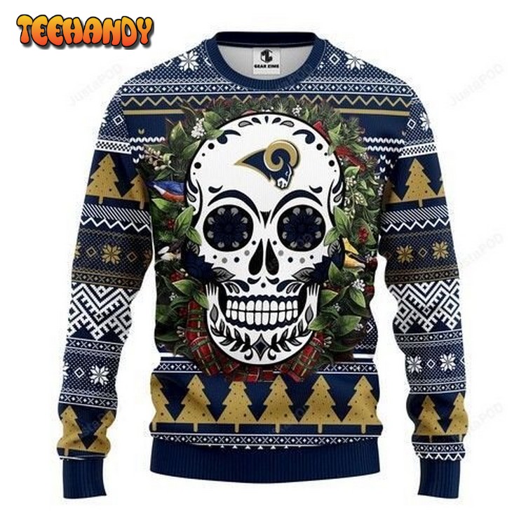 nfl los angeles rams skull flower ugly christmas sweater b6x1l