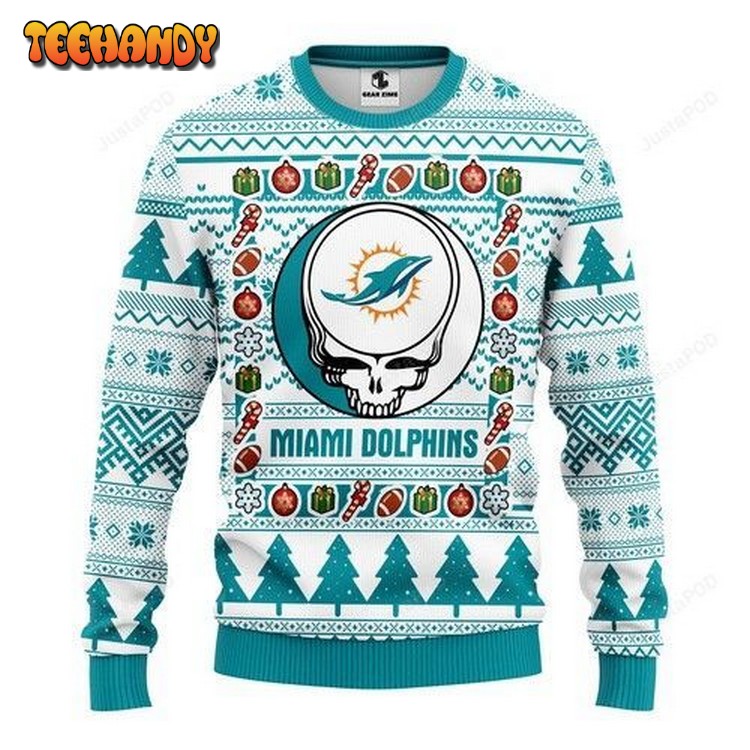 nfl miami dolphins grateful dead ugly christmas sweater nip20