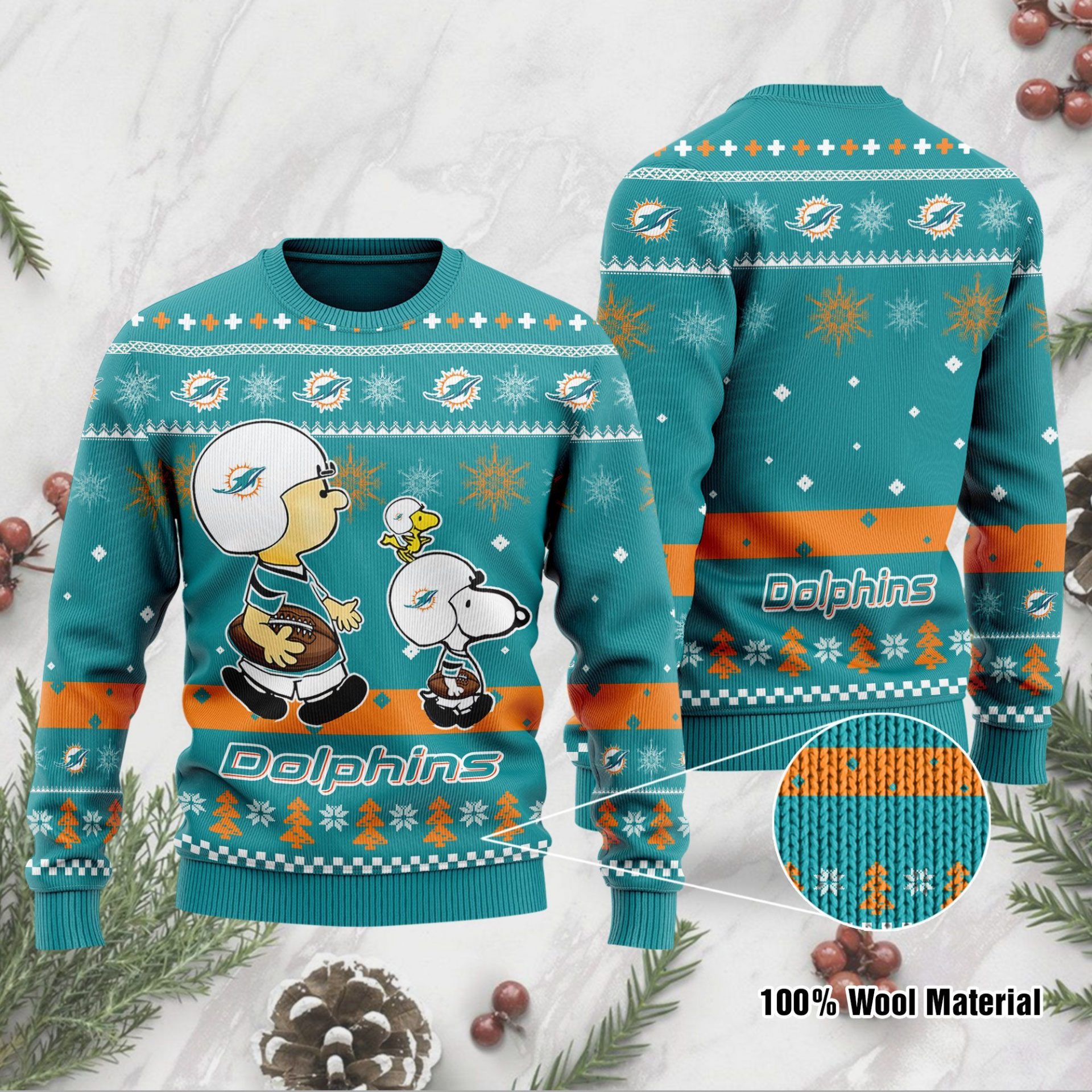 nfl miami dolphins sweater funny charlie brown peanuts snoopy ugly christmas22793