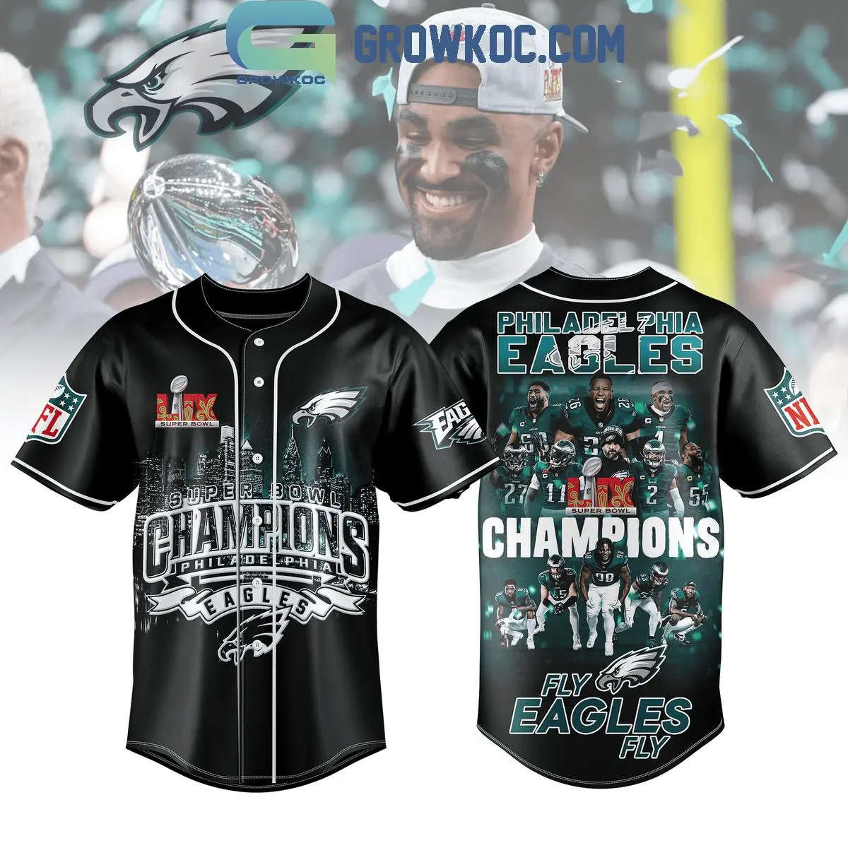 Philadelphia Eagles Fly Eagles Fly Super Bowl Champions Baseball Jersey 1 Z8ZL6