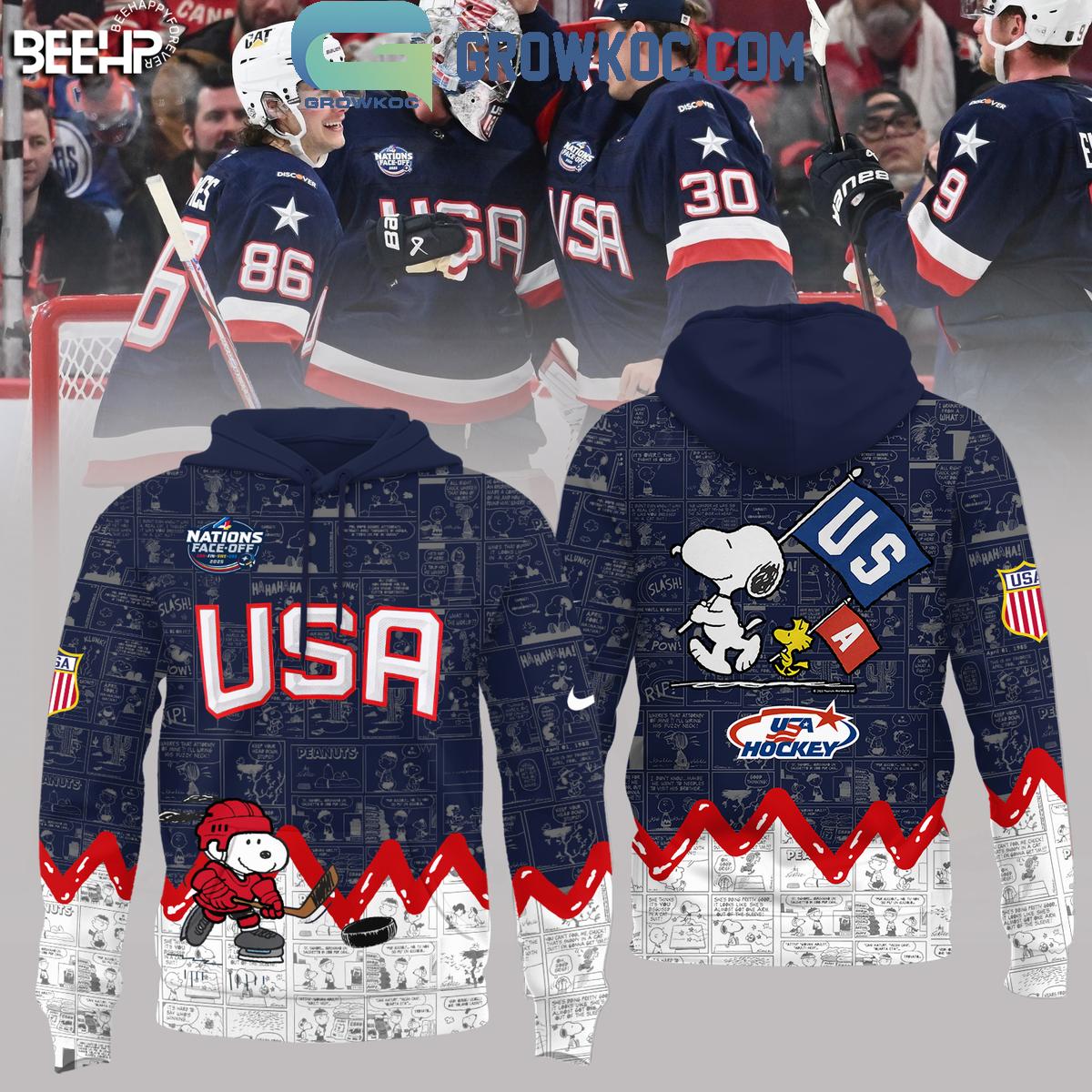 USA National Hockey Team 75th Anniversary Snoopy Peanuts Hoodie T Shirt 1 9u0Ze