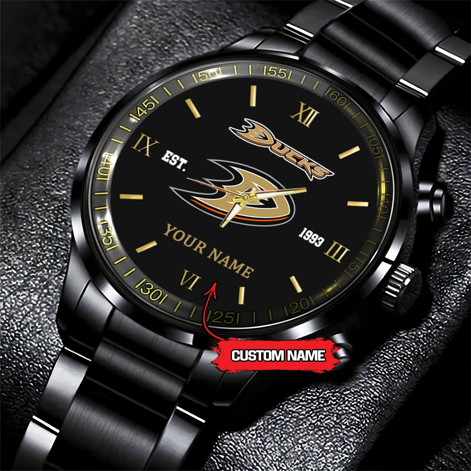 anaheim ducks nhl hockey game time custom black fashion watch uwujj