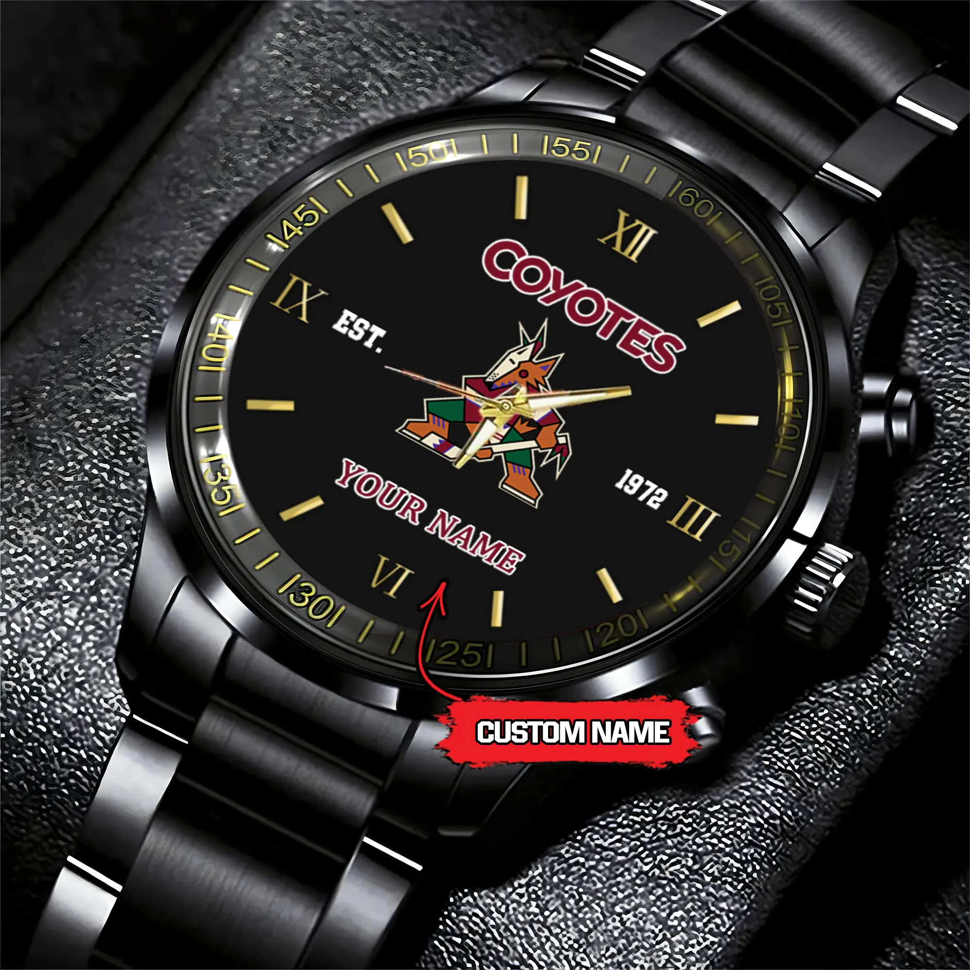arizona coyotes nhl hockey game time custom black fashion watch oearv