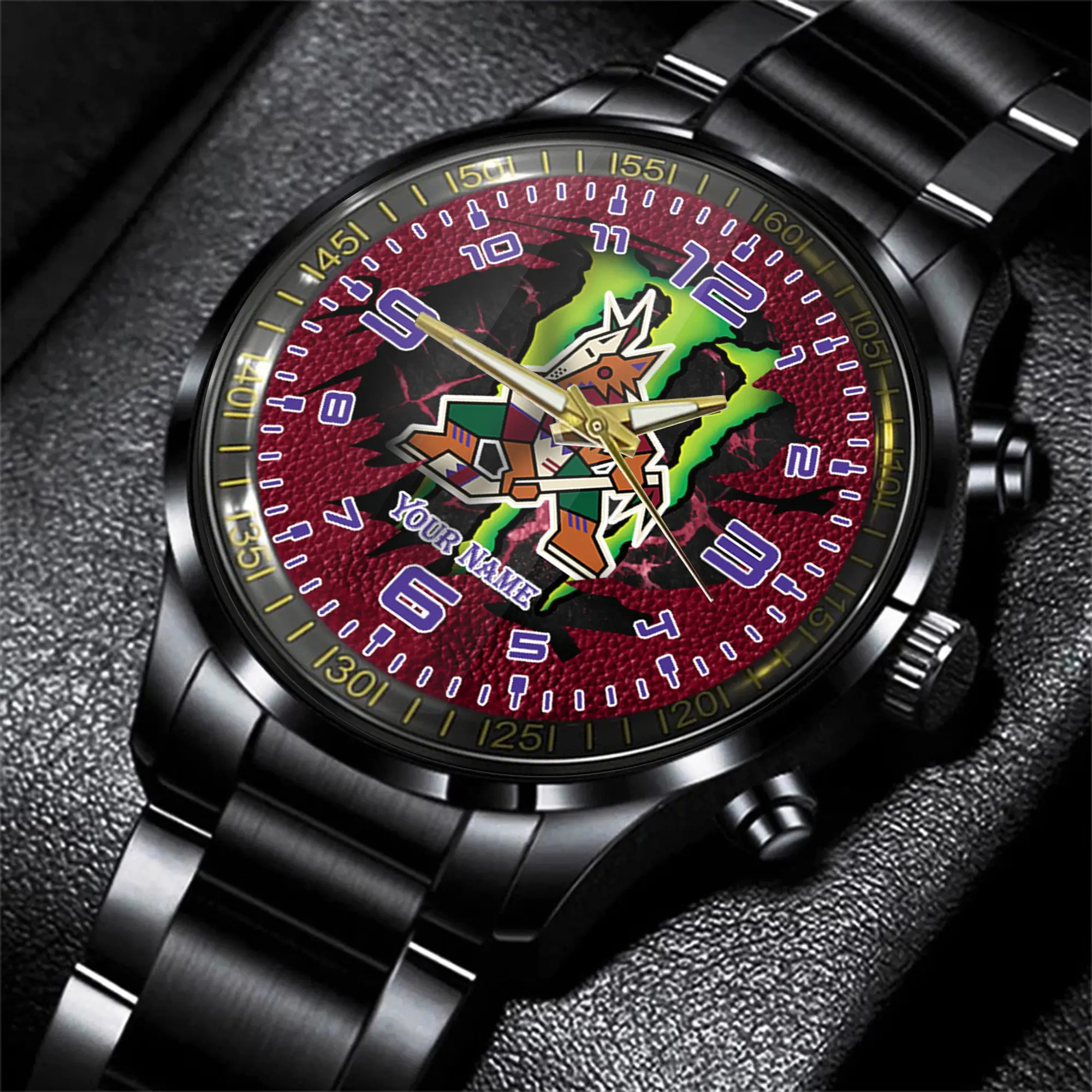 arizona coyotes nhl personalized 3d black men hand watch gift for fans gwbvn