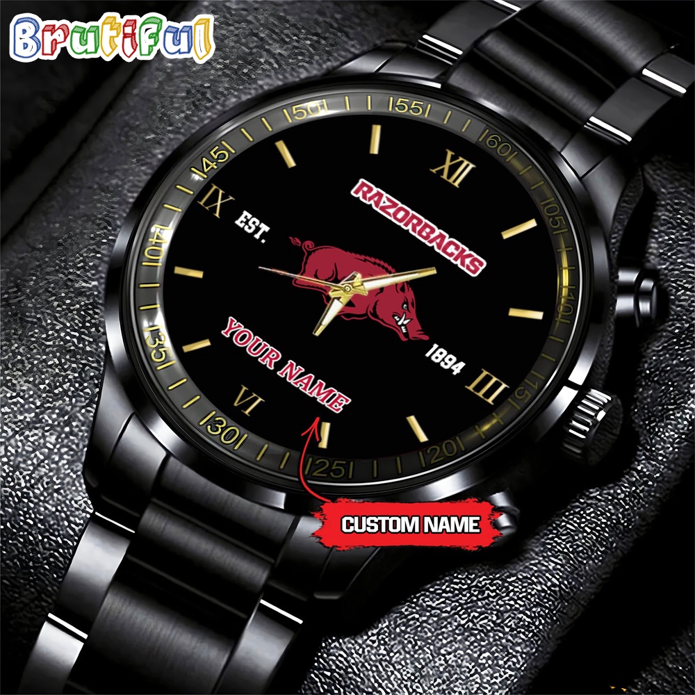 arkansas razorbacks ncaa personalized black fashion watch football watch for fans zwrmd