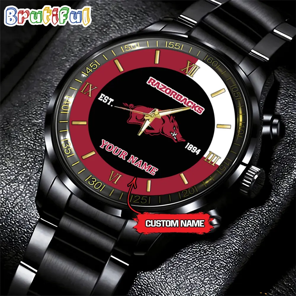 arkansas razorbacks ncaa personalized black hand watch for fans 3so97