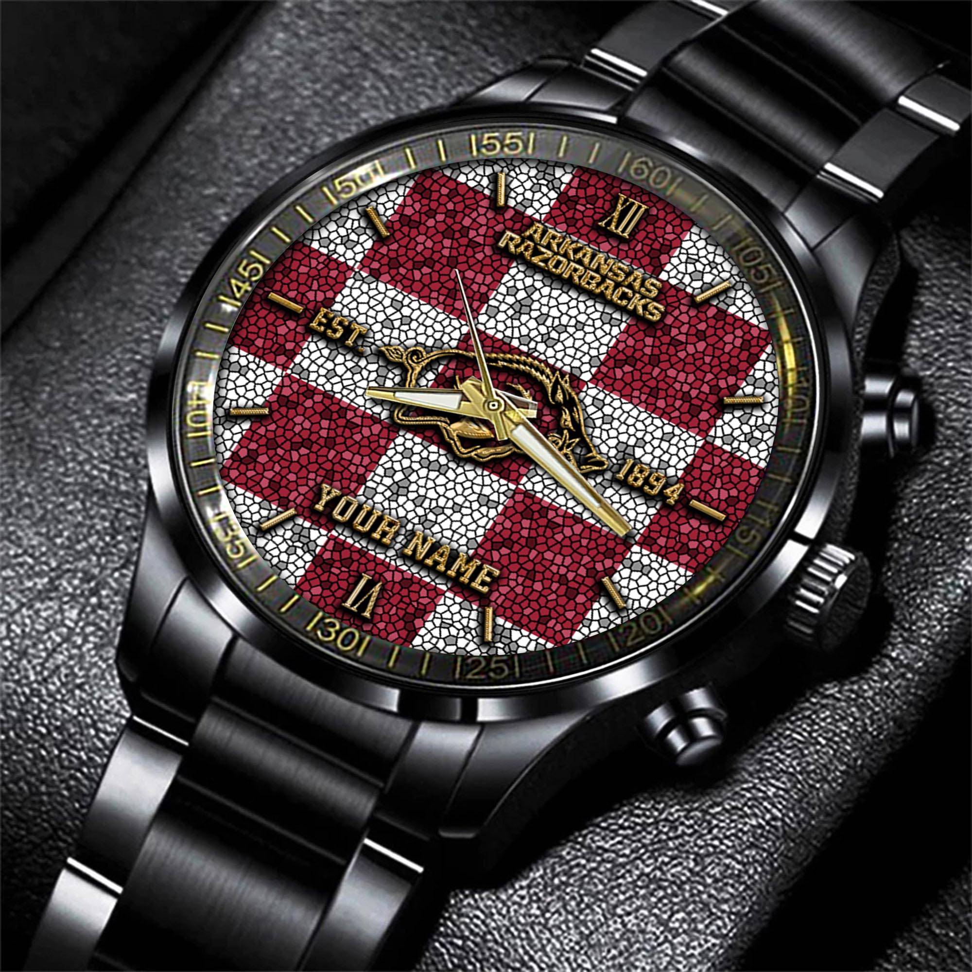 arkansas razorbacks ncaa personalized black new hand watch gifts for fans hp7mi