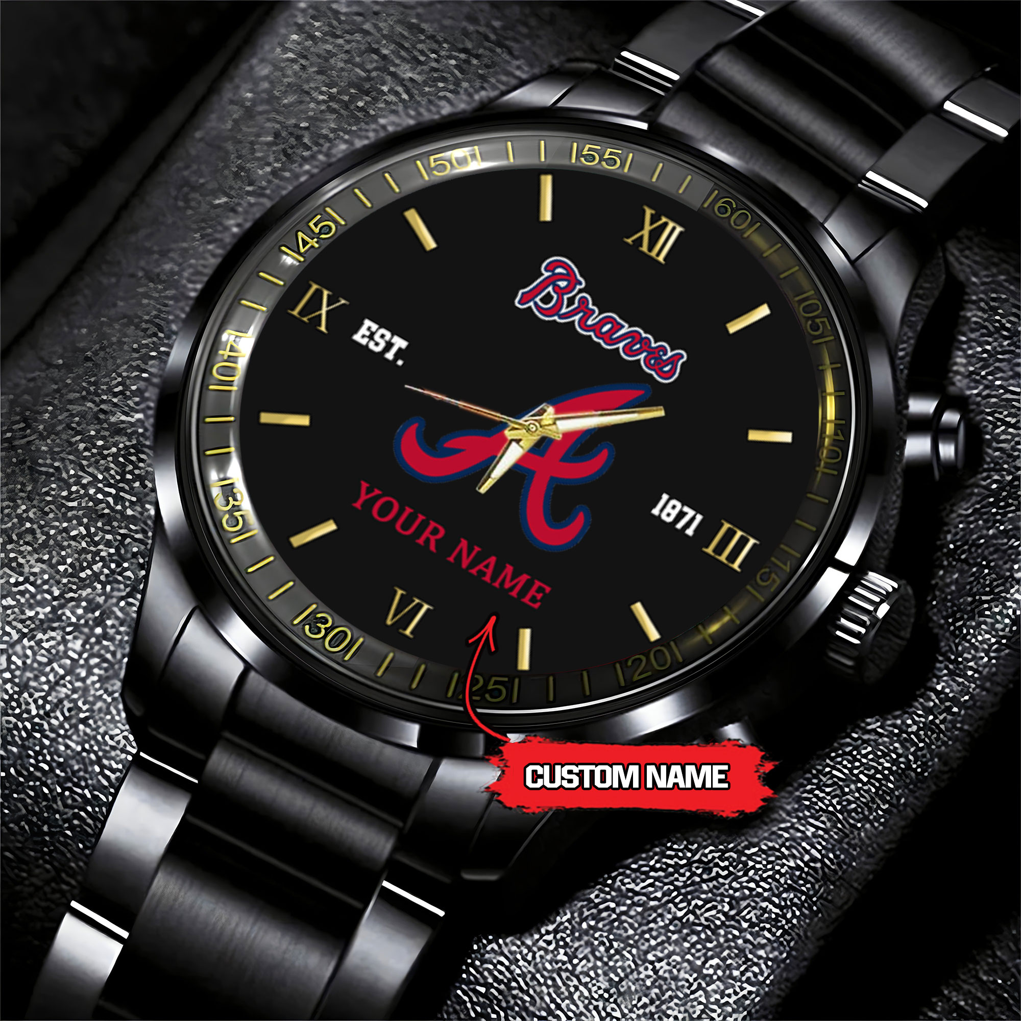 atlanta braves mlb black fashion watch custom your name 4ezlj