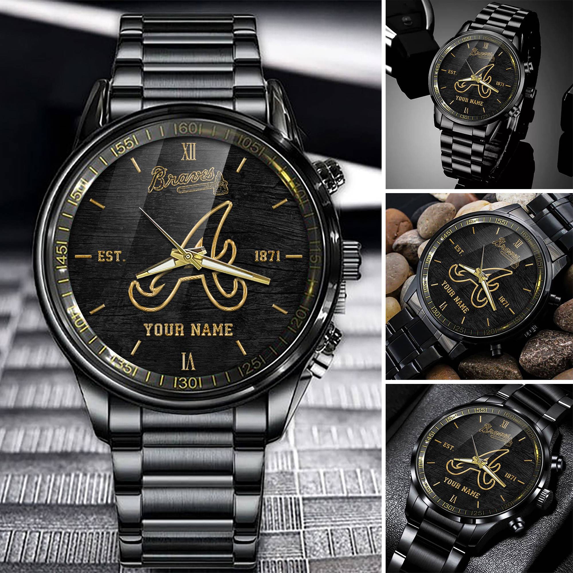 atlanta braves mlb black fashion watch custom your name 8kqkc