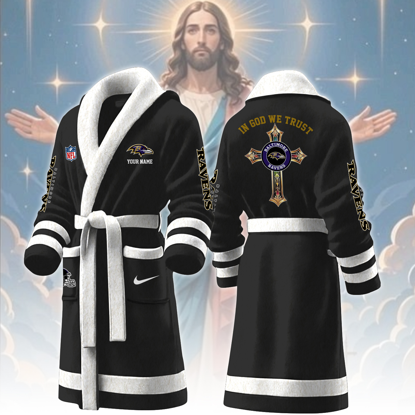 baltimore ravens nfl personalized fleece bathrobe elkdn