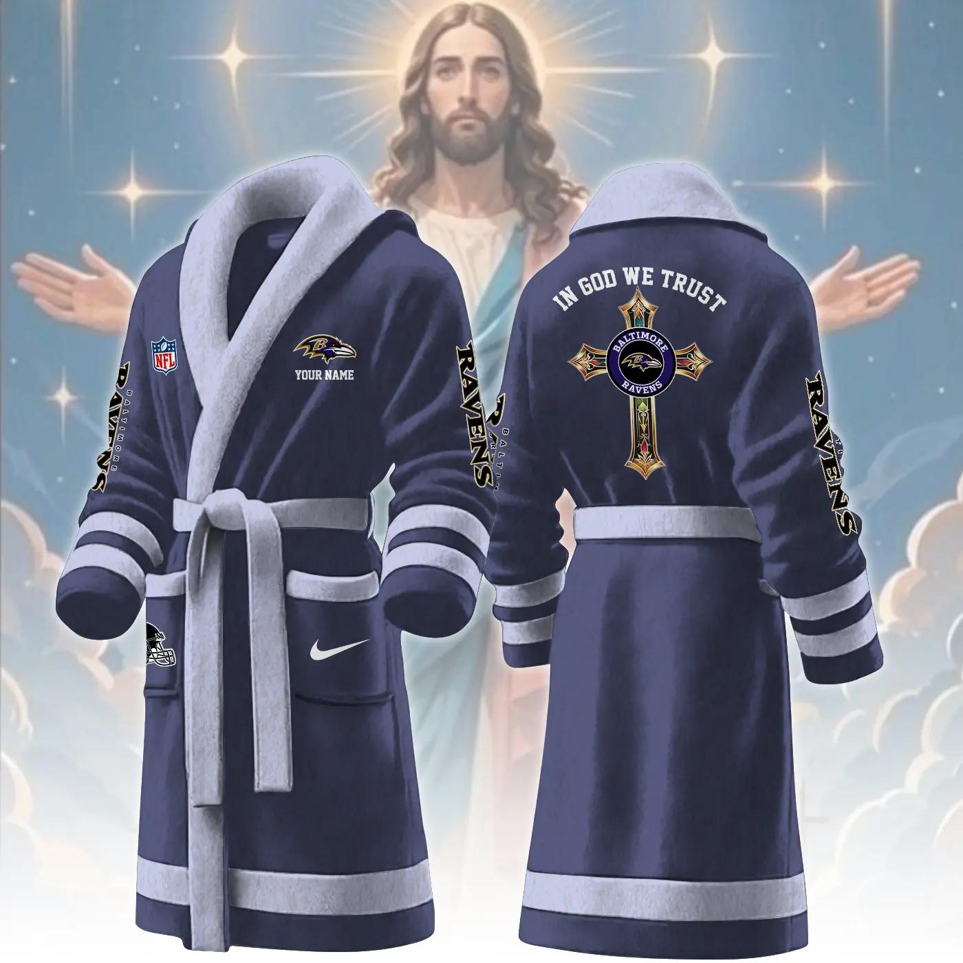 baltimore ravens nfl personalized fleece bathrobe puvr4