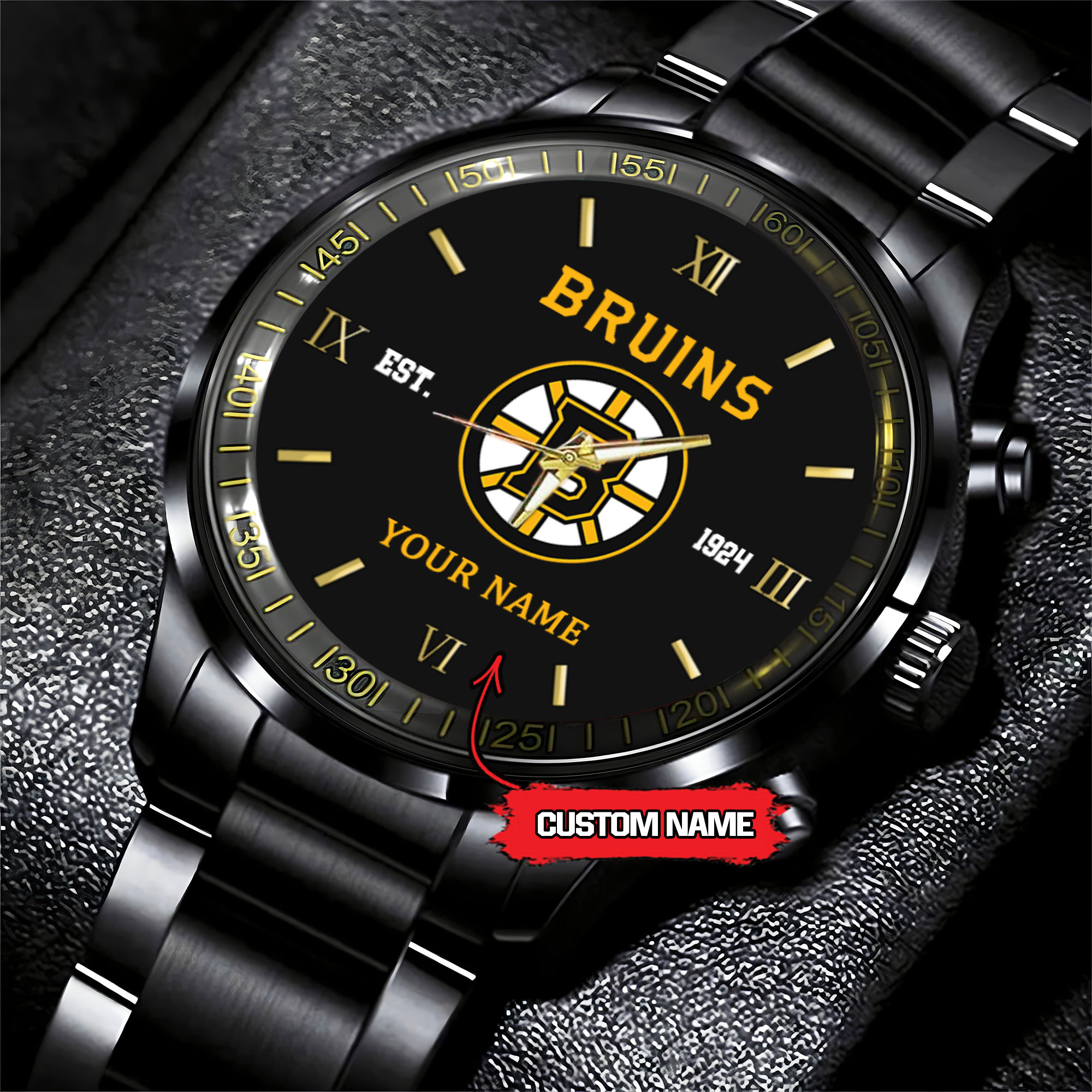 boston bruins nhl hockey game time custom black fashion watch ayvxv