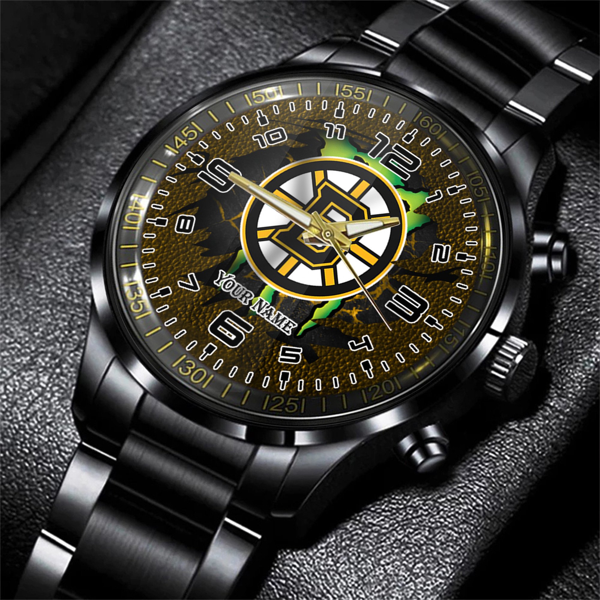 boston bruins nhl personalized 3d black men hand watch gift for fans sc6zf