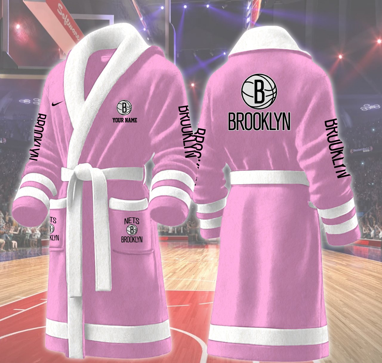 brooklyn nets nba personalized fleece bathrobe a1wwo