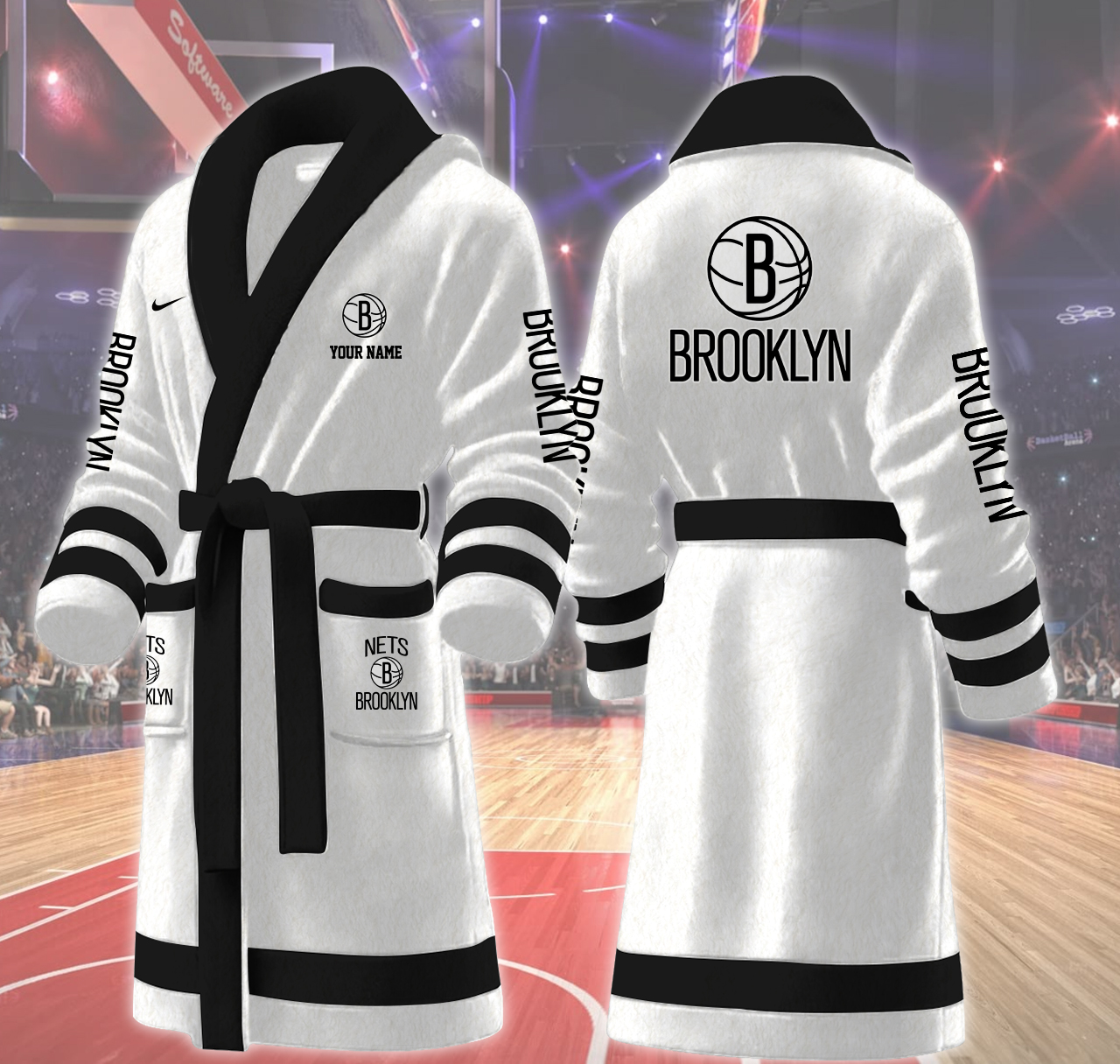 brooklyn nets nba personalized fleece bathrobe awgjx