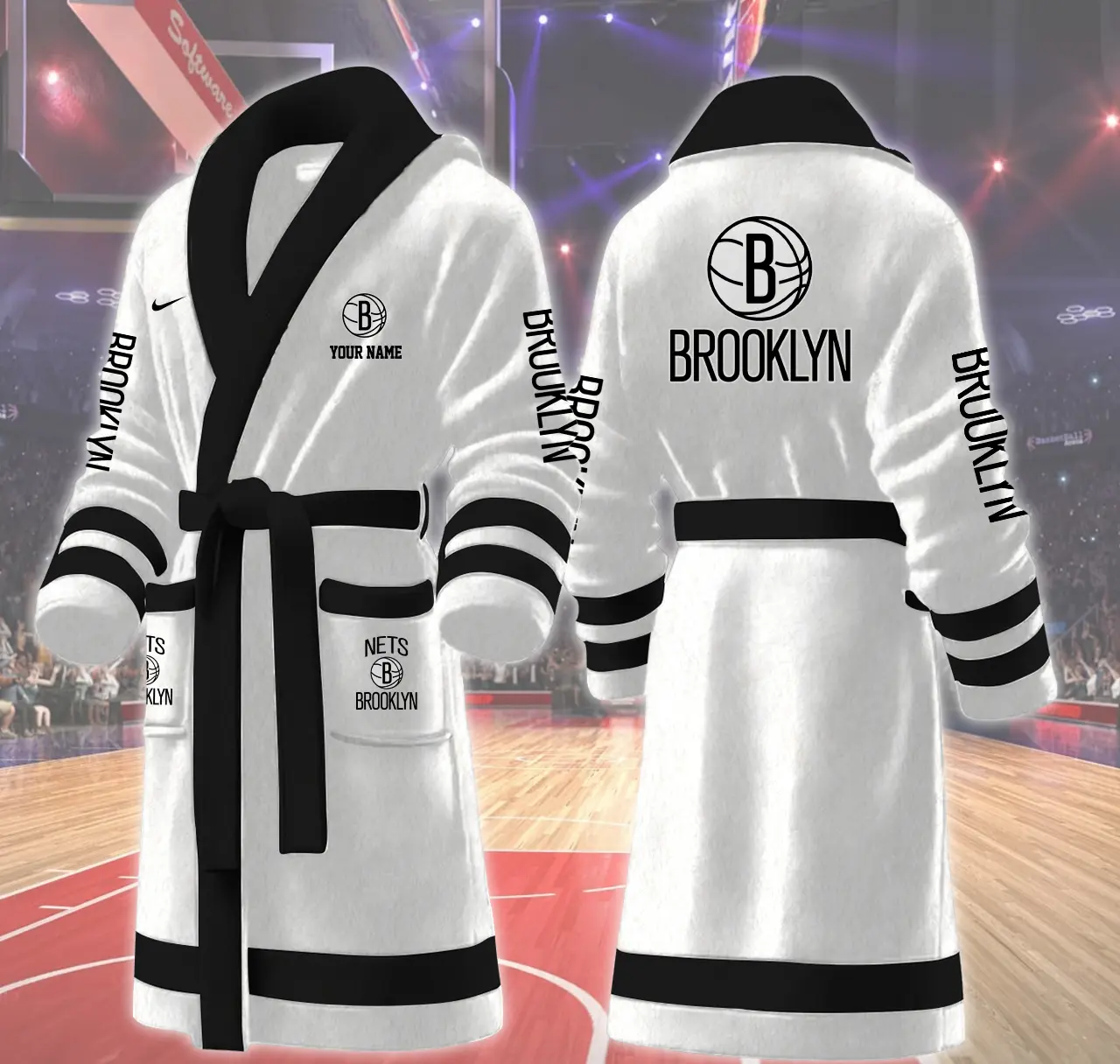 brooklyn nets nba personalized fleece bathrobe awgjx