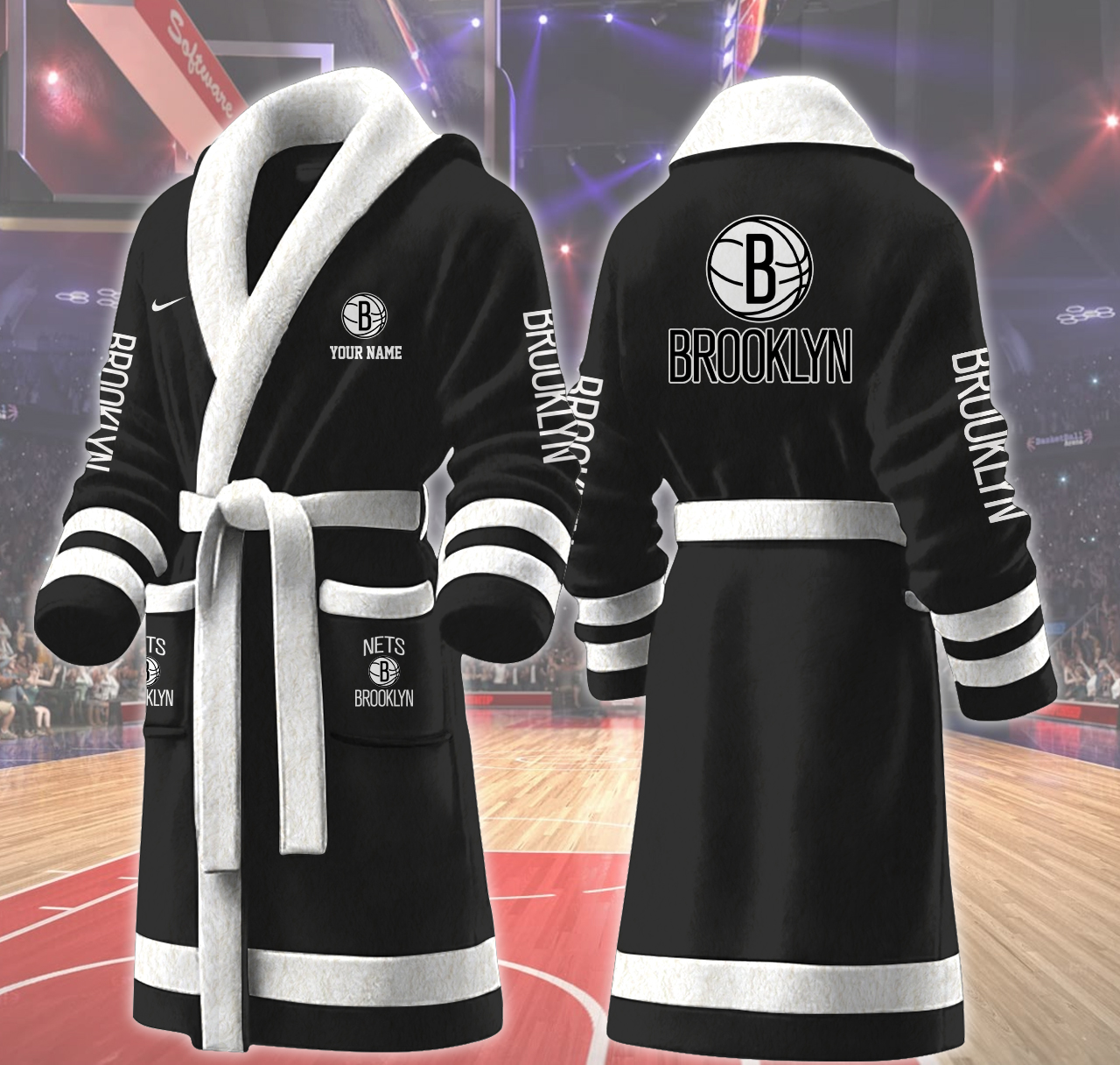 brooklyn nets nba personalized fleece bathrobe bcoey