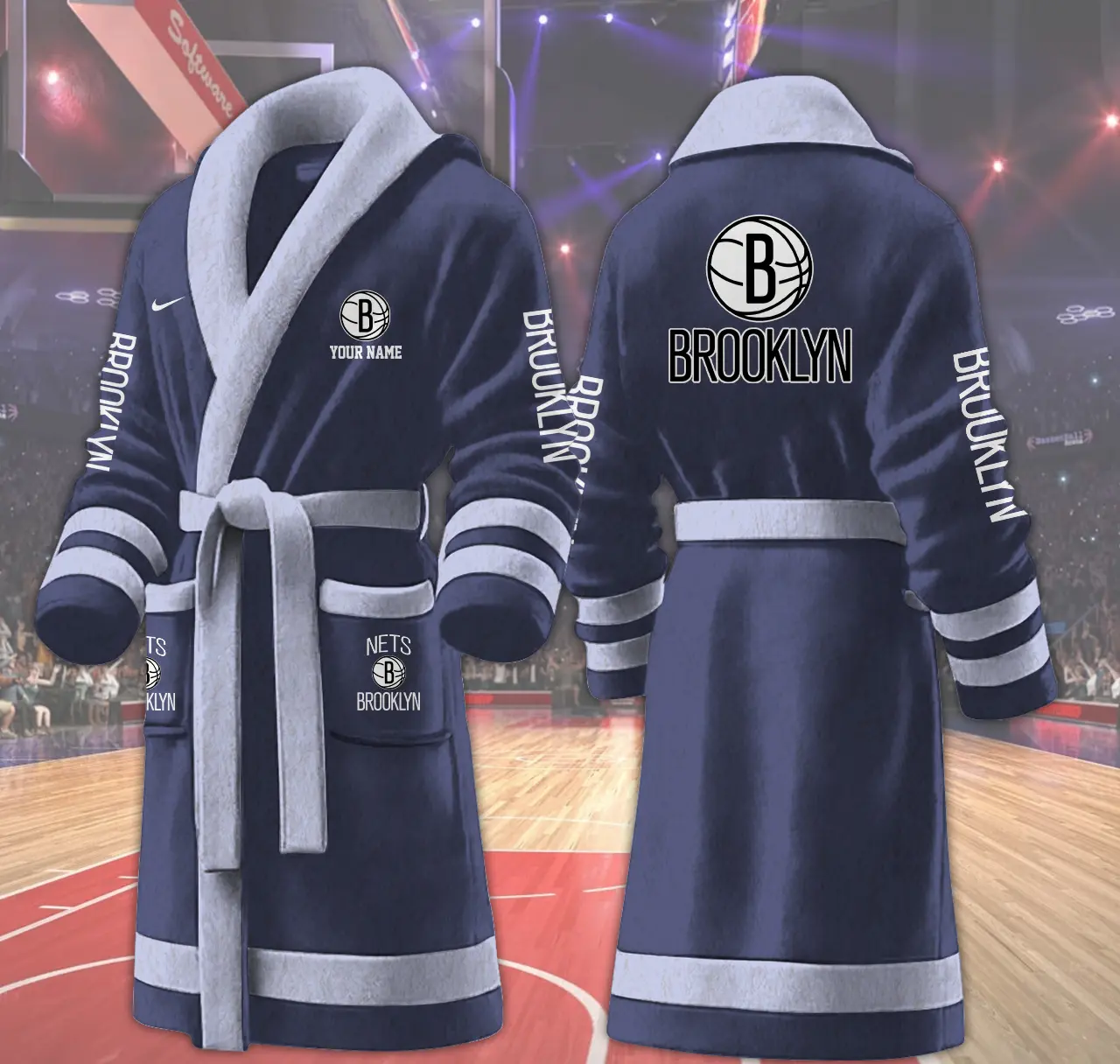 brooklyn nets nba personalized fleece bathrobe bnmv9