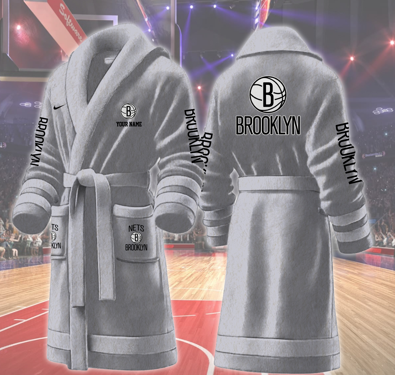 brooklyn nets nba personalized fleece bathrobe omqh4